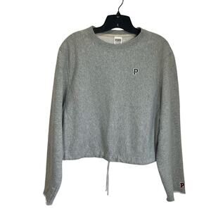 PINK Victoria’s Secret Gray Cropped Sweatshirt Small Drawstring Hem Logo